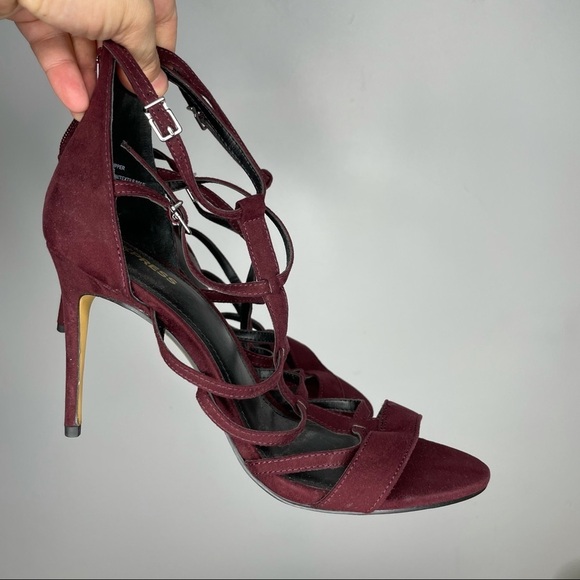 Express Strappy Caged Burgundy Suede Heels Womens 10 - Picture 4 of 8